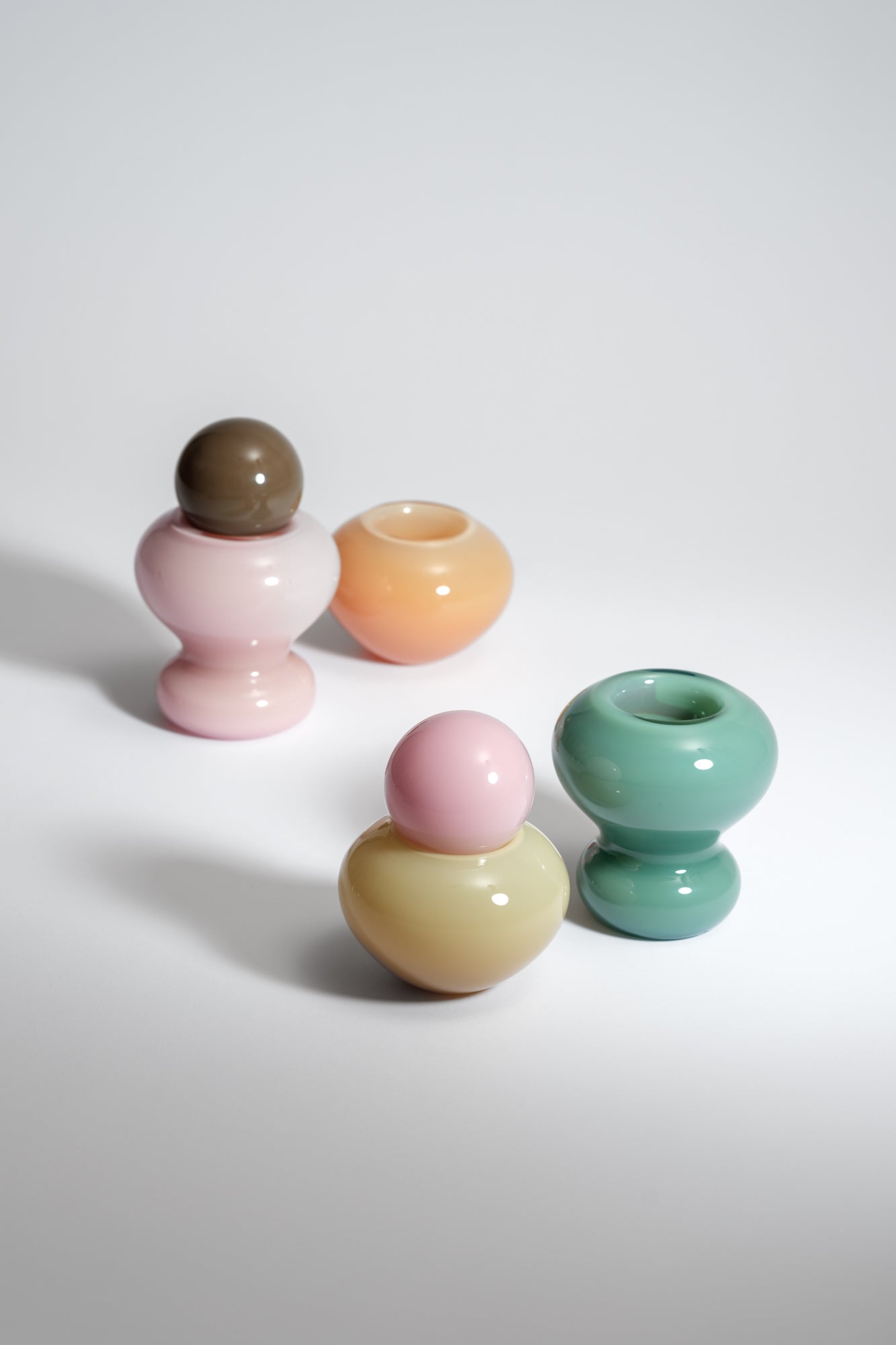 mouth-blown glass object, the pair by Helle Mardahl, bowl with lid for salt and pebber or eggs